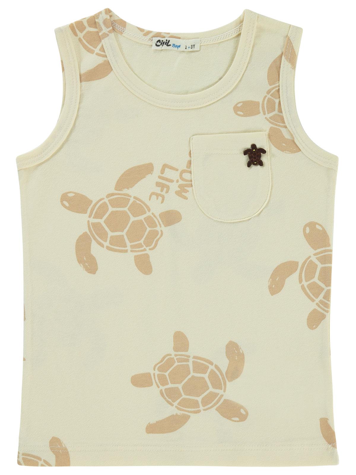 Civil Boys Kaplumbağa Baskılı Sıfır Kol 2-5 Yaş Tişört - Fil Dişi