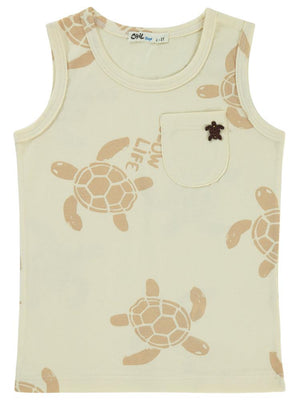 Civil Boys Kaplumbağa Baskılı Sıfır Kol 2-5 Yaş Tişört - Fil Dişi