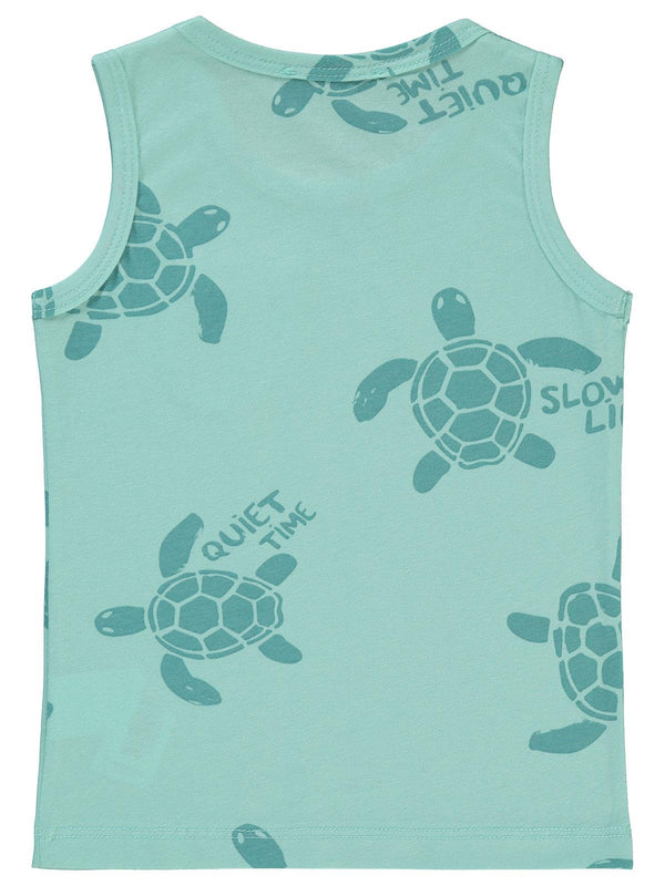 Civil Boys Kaplumbağa Baskılı Sıfır Kol 2-5 Yaş Tişört - Mavi