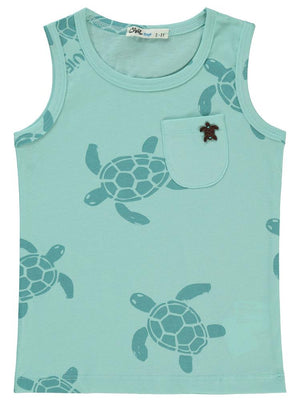 Civil Boys Kaplumbağa Baskılı Sıfır Kol 2-5 Yaş Tişört - Mavi