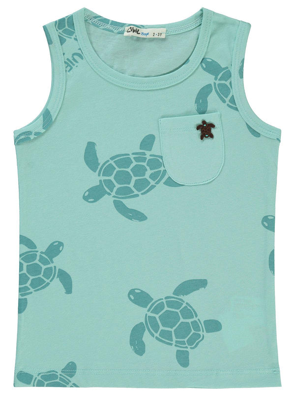 Civil Boys Kaplumbağa Baskılı Sıfır Kol 2-5 Yaş Tişört - Mavi