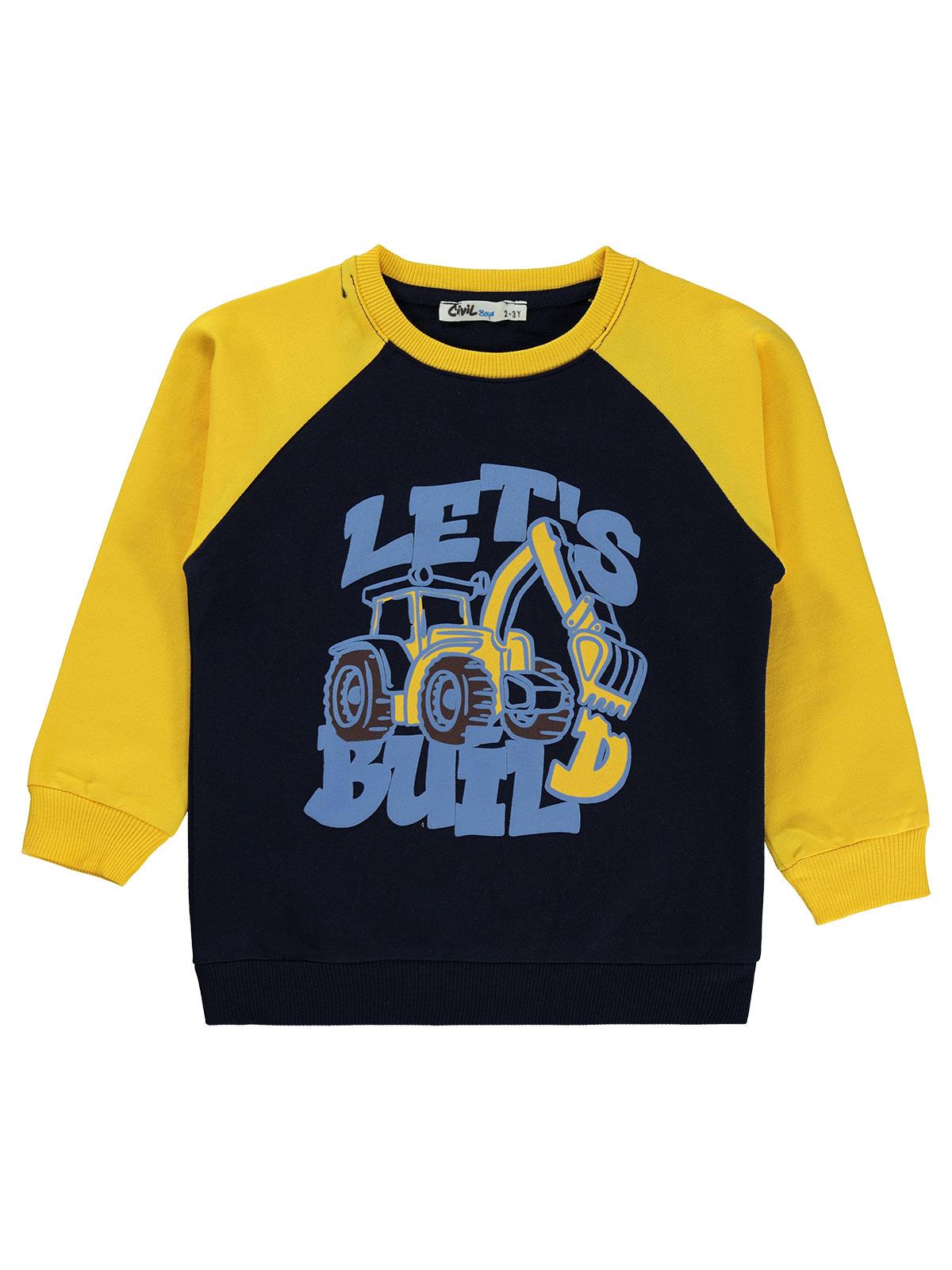 Civil Erkek Çocuk Lets Buıld Baskılı Sweatshirt | 2 İp Uzun Kol | Okul Kreş ve Günlük Kullanım - Lacivert