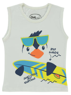 Civil Boys Gözlük Nakış Penguen Baskılı 2-5 Yaş Tişört - Ekru