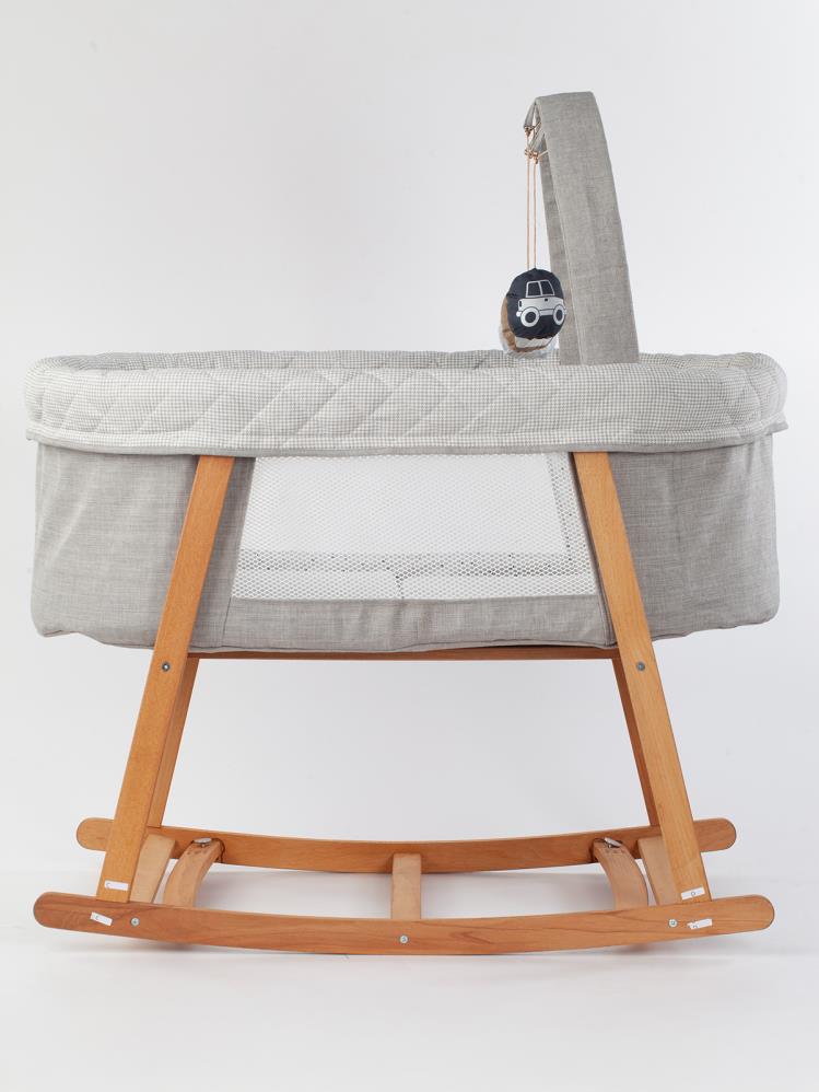 Quero Terra Anne Yanı Ahşap Bebek Beşiği - Gri