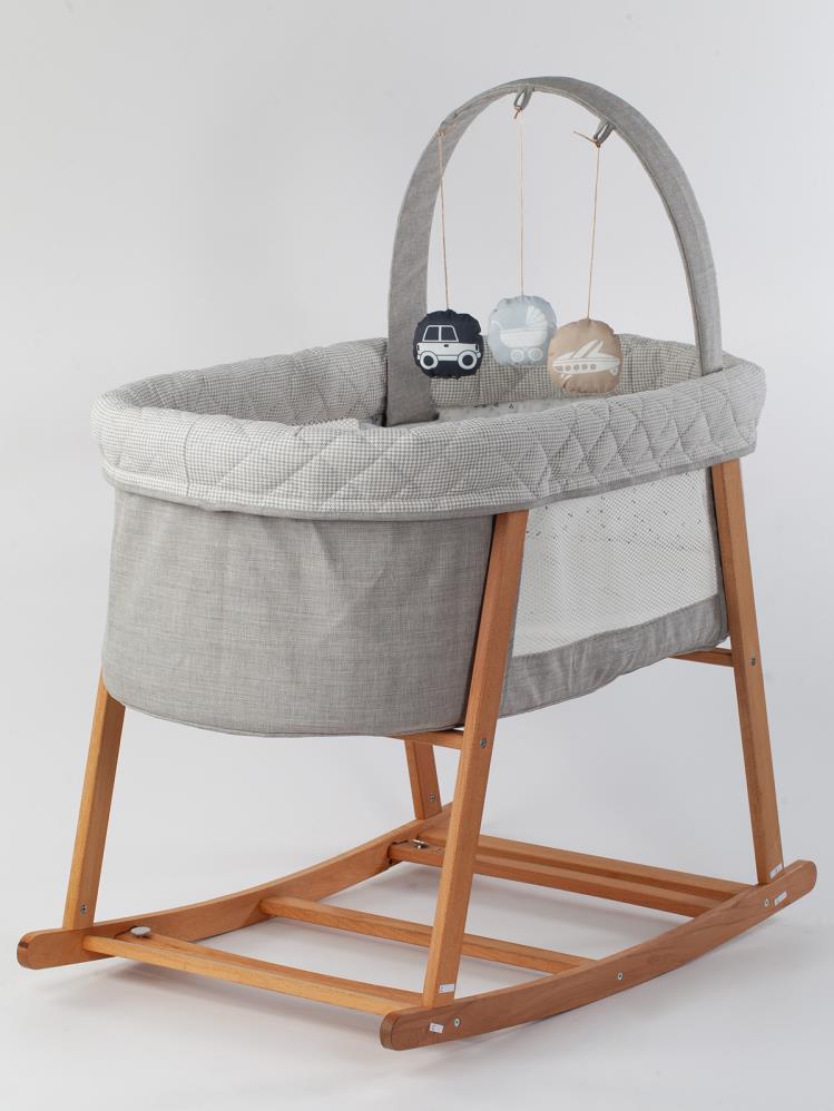 Quero Terra Anne Yanı Ahşap Bebek Beşiği - Gri