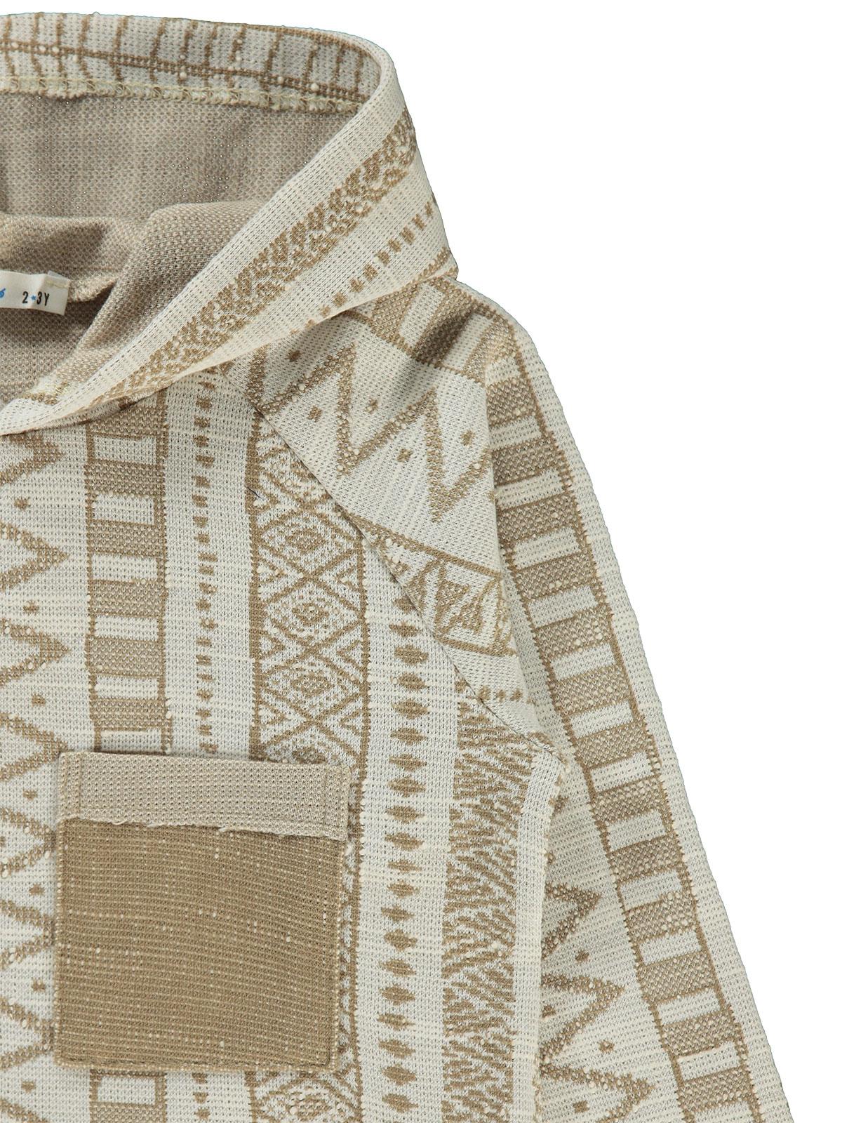 Civil Erkek Çocuk Kendinden Desenli Kapşonlu Sweatshirt | Okul Kreş ve Günlük Kullanım - Bej