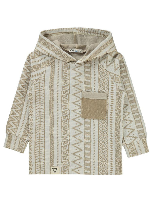 Civil Boys Kendinden Desenli Kapşonlu 2-5 Yaş Sweatshirt - Bej