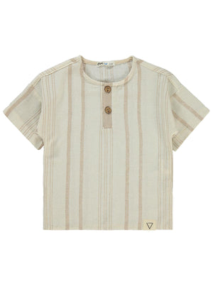 Civil Boys Çizgili Süs Düğmeli 2-5 Yaş Tişört - Bej