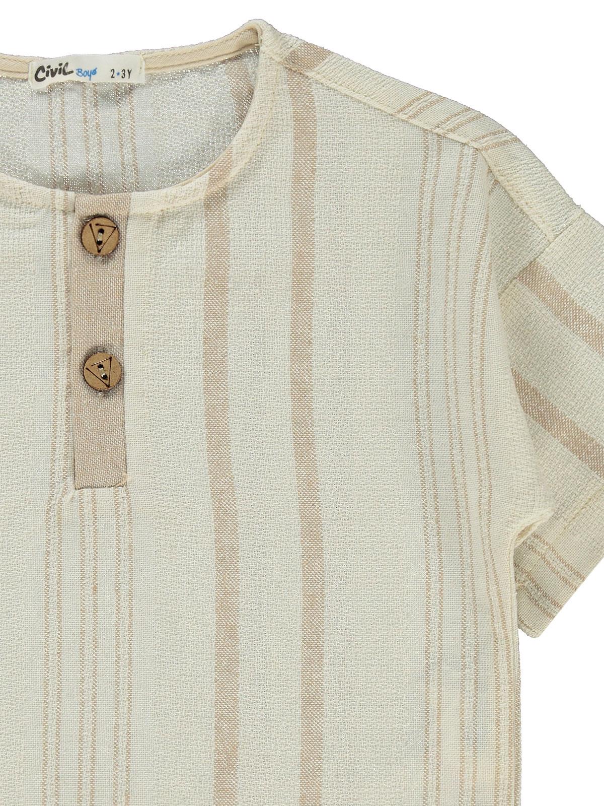 Civil Boys Çizgili Süs Düğmeli 2-5 Yaş Tişört - Bej