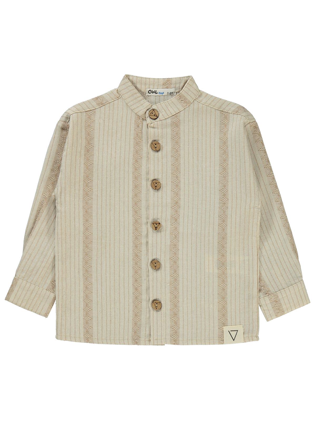 Civil Boys Kendinden Desenli Çizgili 2-5 Yaş Gömlek - Bej