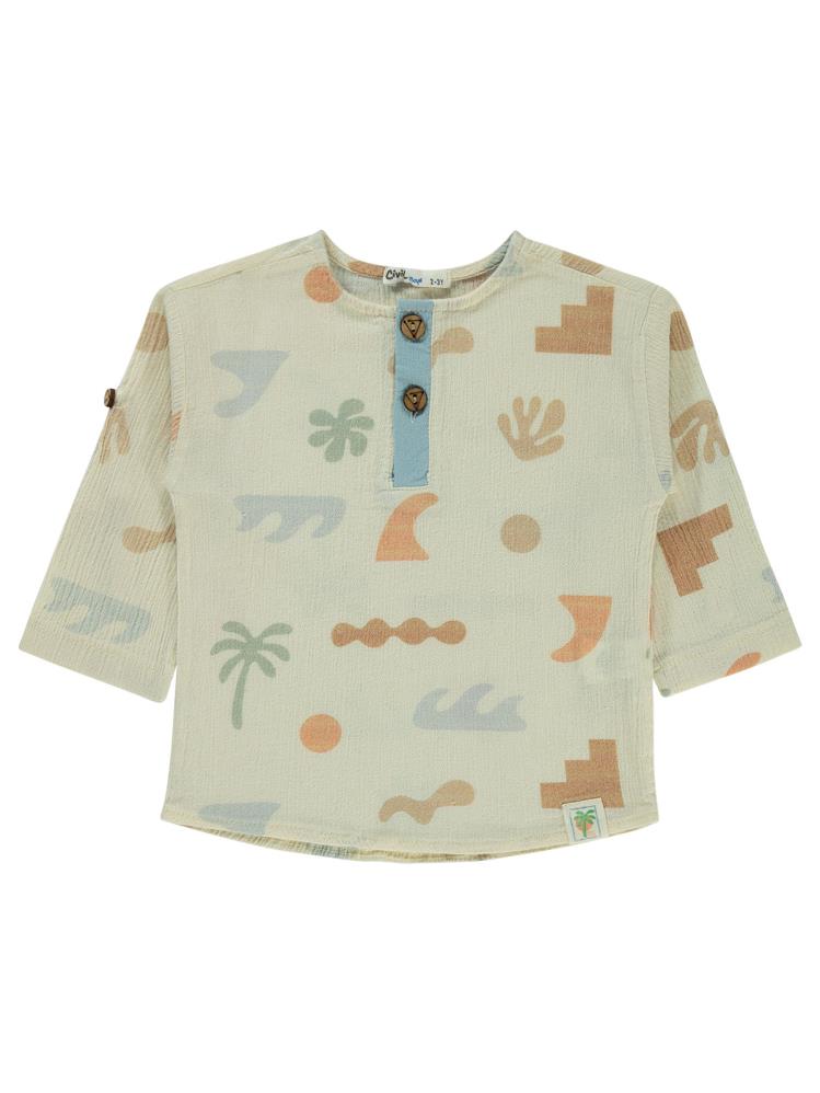 Civil Boys Kendinden Desenli Süs Düğmeli 2-5 Yaş Gömlek - Bej