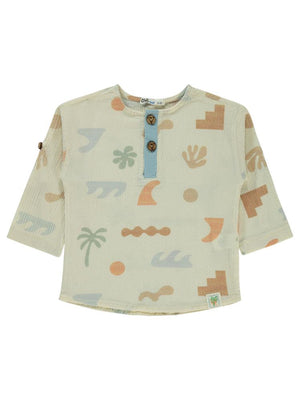 Civil Boys Kendinden Desenli Süs Düğmeli 2-5 Yaş Gömlek - Bej