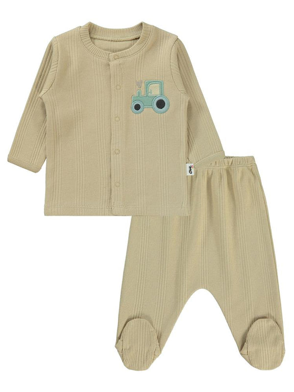 Civil Baby Araba Aplikeli 1-6 Ay Pijama Takımı - Kahverengi