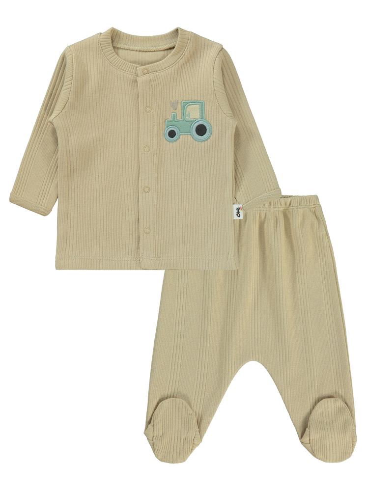 Civil Baby Araba Aplikeli 1-6 Ay Pijama Takımı - Kahverengi