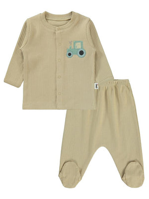 Civil Baby Araba Aplikeli 1-6 Ay Pijama Takımı - Kahverengi