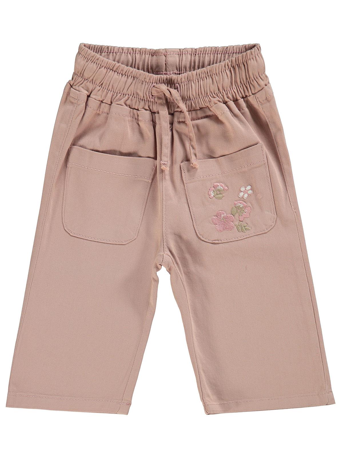Civil Baby Çiçek Nakışlı İspanyol Paça 6-18 Ay Pantolon - Pudra