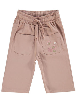Civil Baby Çiçek Nakışlı İspanyol Paça 6-18 Ay Pantolon - Pudra