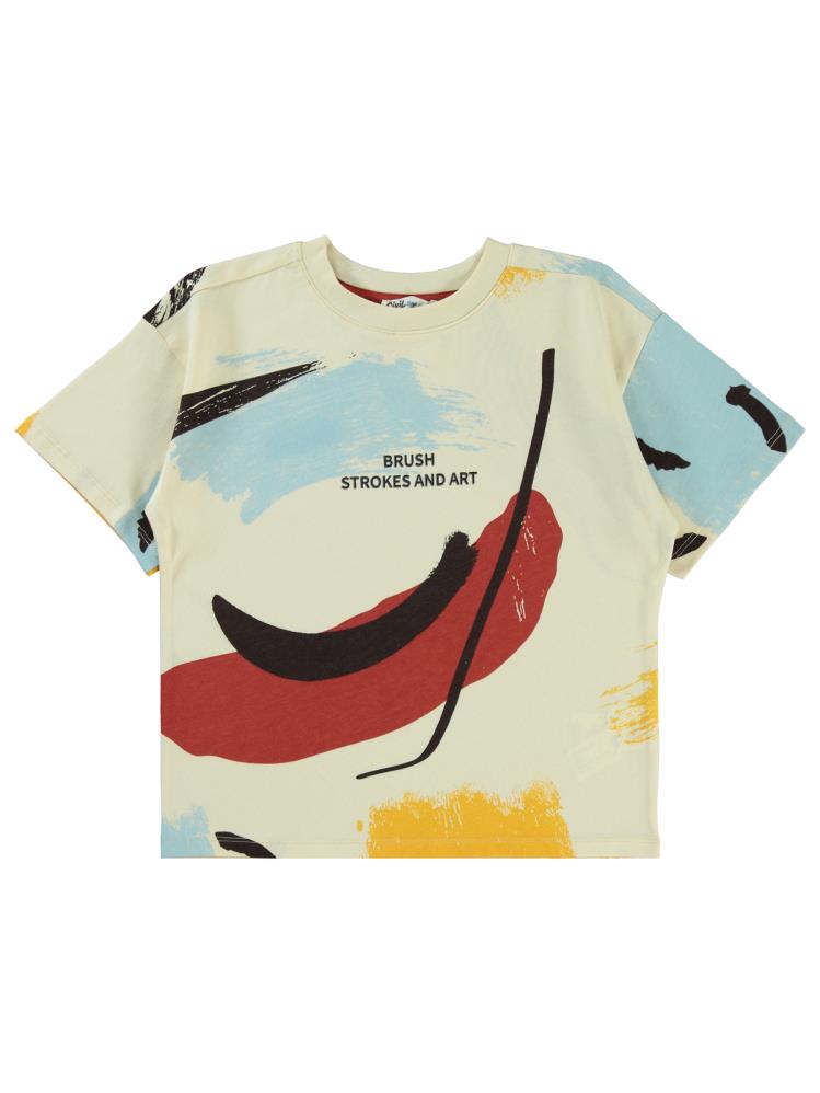 Civil Boys Serbest Fırça Emprimeli 10-13 Yaş Tişört - Turuncu