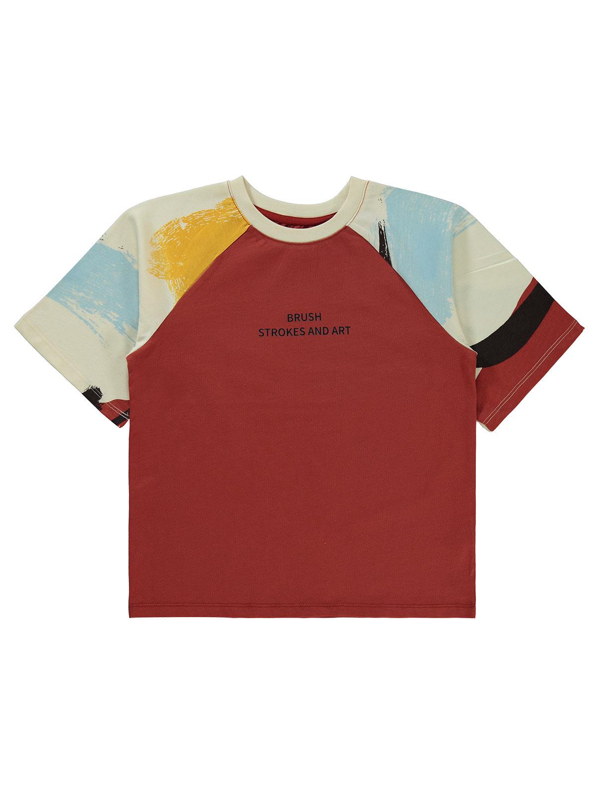 Civil Boys Serbest Fırça Baskılı Reglan Kol 10-13 Yaş Tişört - Turuncu