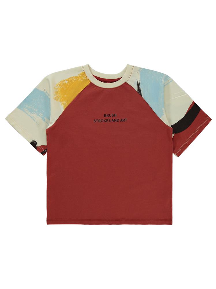 Civil Boys Serbest Fırça Baskılı Reglan Kol 10-13 Yaş Tişört - Turuncu