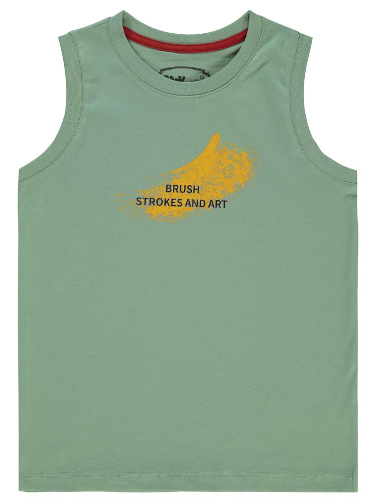 Civil Boys Serbest Fırça Baskılı Sıfır Kol 10-13 Yaş Tişört - Haki