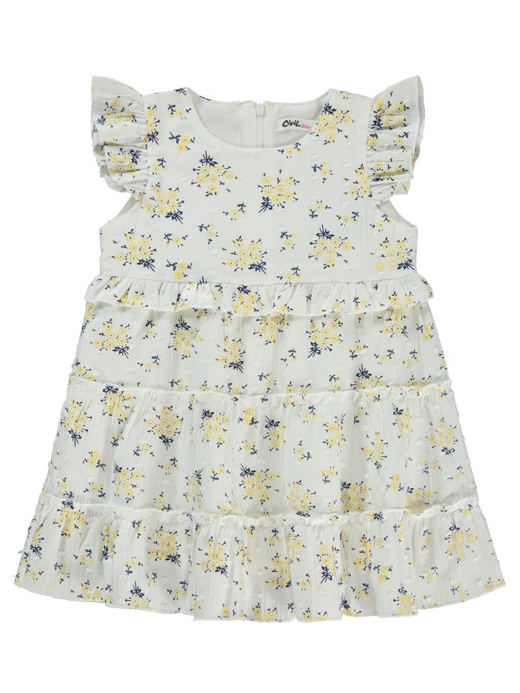 Civil Girls Çiçek Desenli 2-5 Yaş Elbise - Sarı