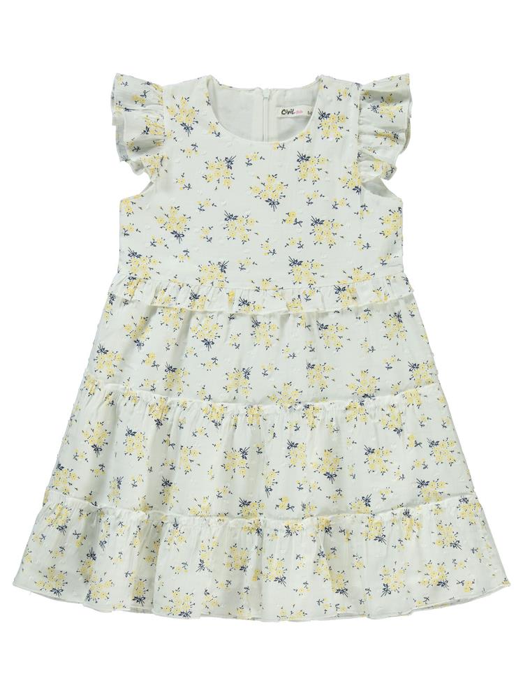 Civil Girls Çiçek Desenli 6-9 Yaş Elbise - Sarı