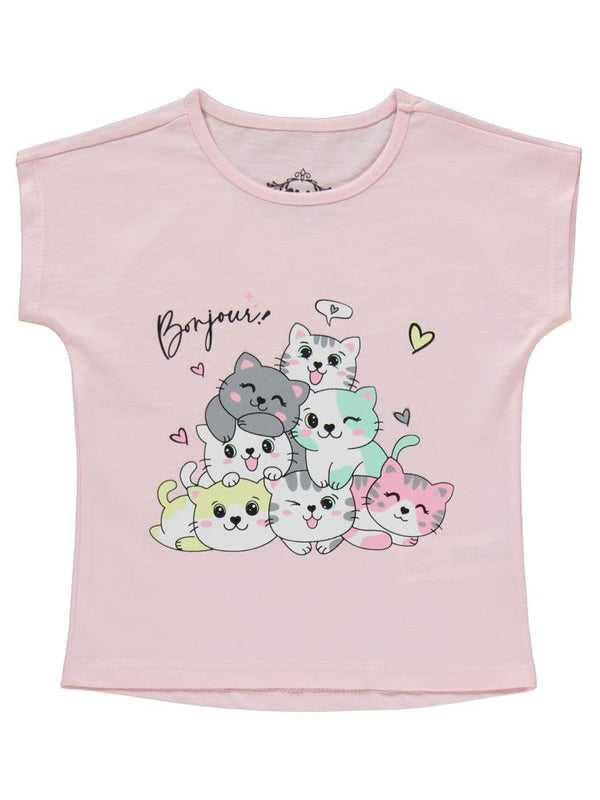 Civil Girls Kediler Baskılı 2-5 Yaş Pijama Takımı - Pembe