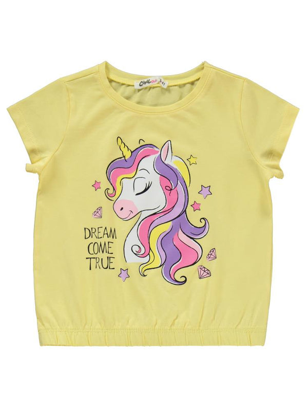Civil Girls Unicorn Baskılı 2-5 Yaş Takım - Sarı