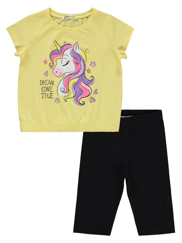 Civil Girls Unicorn Baskılı 2-5 Yaş Takım - Sarı