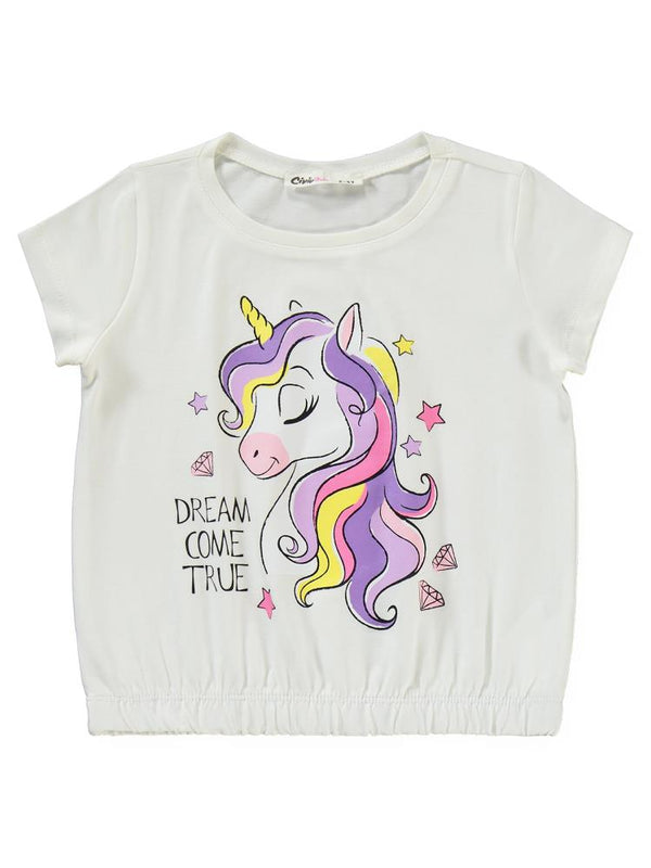 Civil Girls Unicorn Baskılı 2-5 Yaş Takım - Ekru