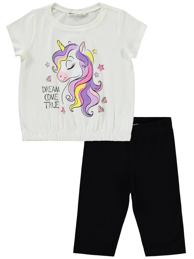 Civil Girls Unicorn Baskılı 2-5 Yaş Takım - Ekru