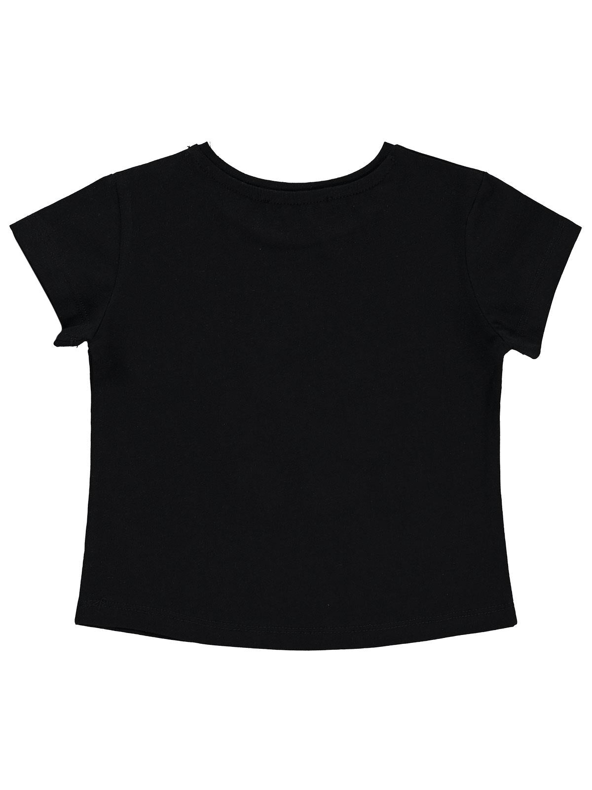 Civil Girls Mobil Çiçek Nakışlı 2-5 Yaş Tişört - Siyah