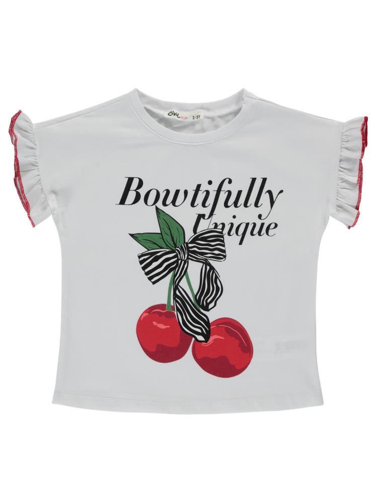 Civil Girls Bowtifully Baskılı 2-5 Yaş Tişört - Beyaz