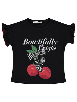 Civil Girls Bowtifully Baskılı 2-5 Yaş Tişört - Siyah