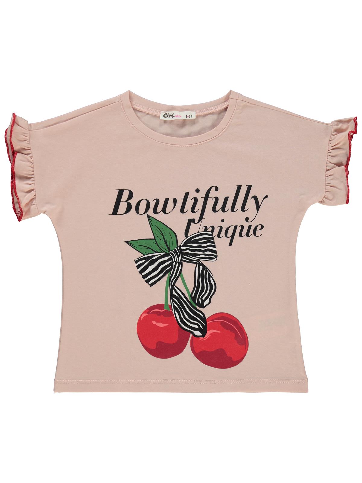 Civil Girls Bowtifully Baskılı 2-5 Yaş Tişört - Pudra