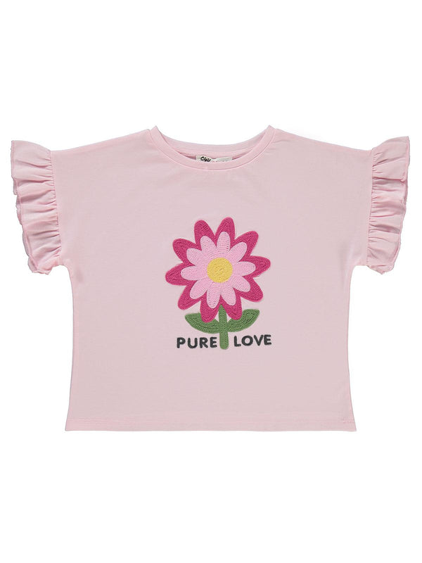 Civil Girls Çiçek Nakışlı 6-9 Yaş Tişört - Pembe