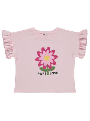 Civil Girls Çiçek Nakışlı 6-9 Yaş Tişört - Pembe