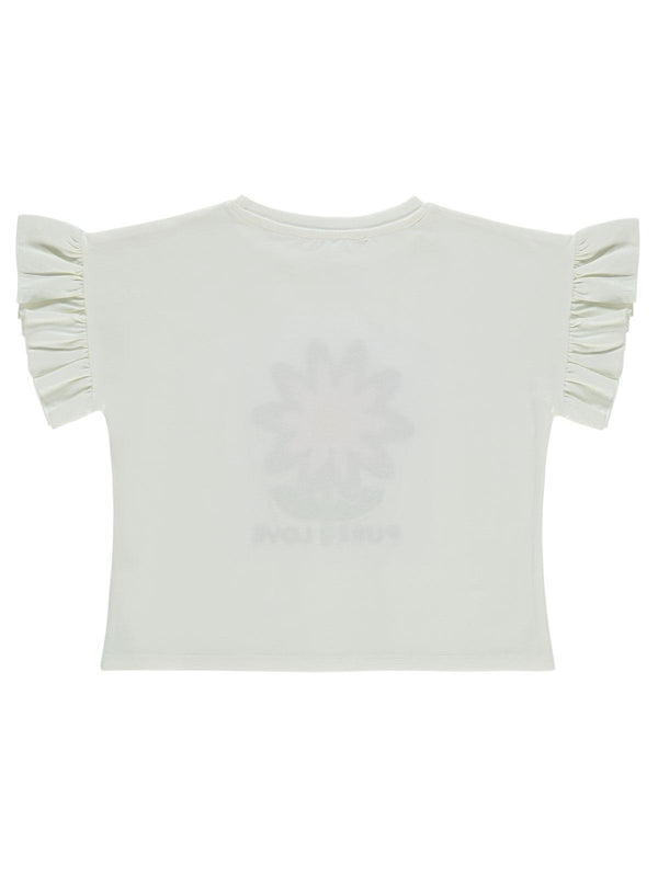 Civil Girls Çiçek Nakışlı 6-9 Yaş Tişört - Ekru