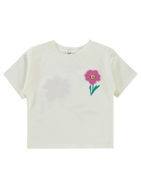 Civil Girls Lale Baskılı 2-5 Yaş Tişört - Ekru