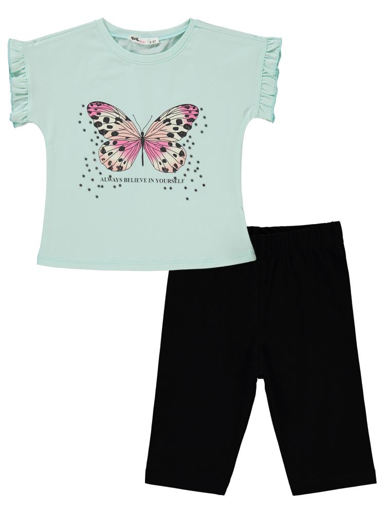 Civil Girls Kelebek Baskılı 2-5 Yaş Takım - Yeşil