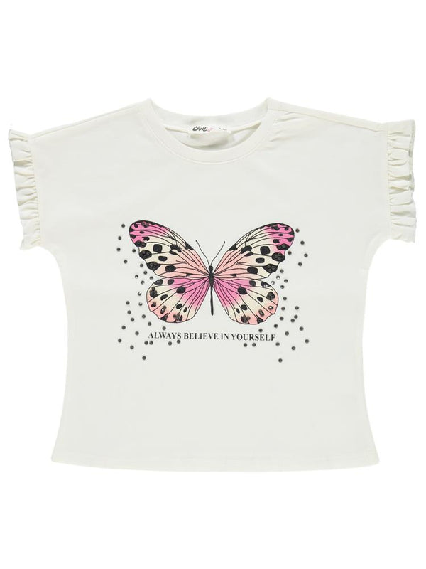 Civil Girls Kelebek Baskılı 2-5 Yaş Takım - Ekru