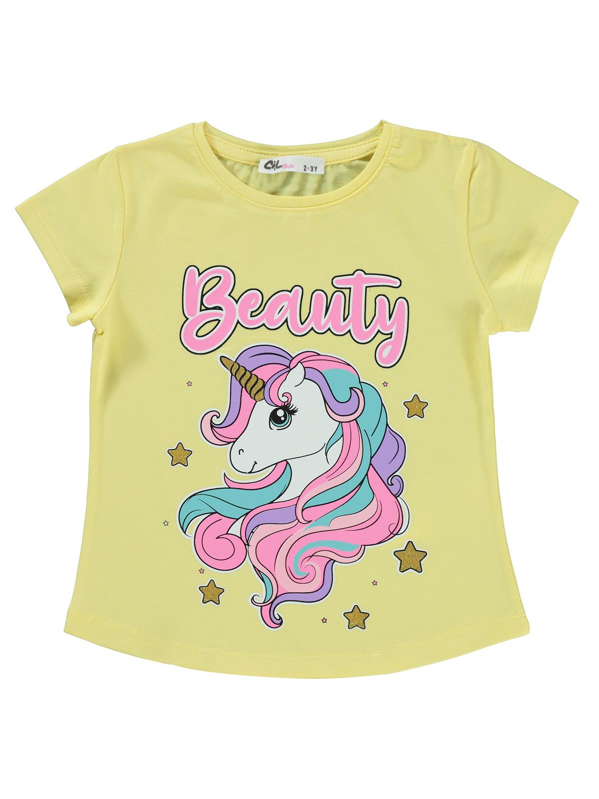 Civil Girls Unicorn Baskılı 2-5 Yaş Tişört - Sarı