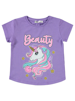 Civil Girls Unicorn Baskılı 2-5 Yaş Tişört - Lila