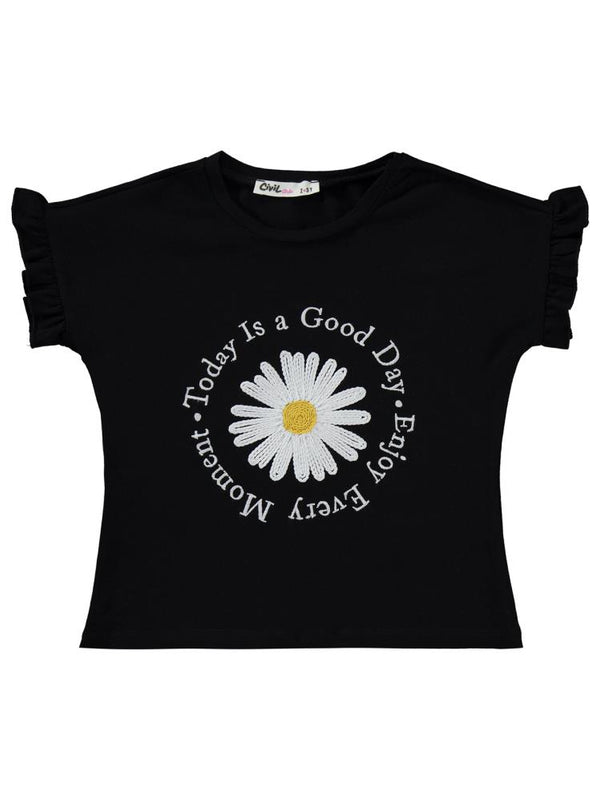 Civil Girls Papatya Nakışlı 2-5 Yaş Takım - Siyah