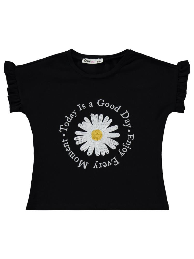 Civil Girls Papatya Nakışlı 2-5 Yaş Takım - Siyah