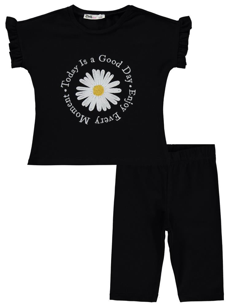 Civil Girls Papatya Nakışlı 2-5 Yaş Takım - Siyah