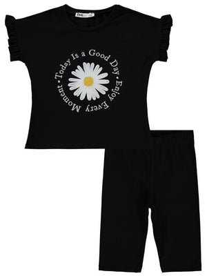 Civil Girls Papatya Nakışlı 2-5 Yaş Takım - Siyah