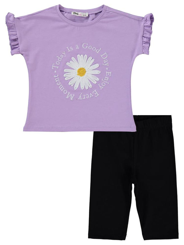 Civil Girls Papatya Nakışlı 2-5 Yaş Takım - Lila
