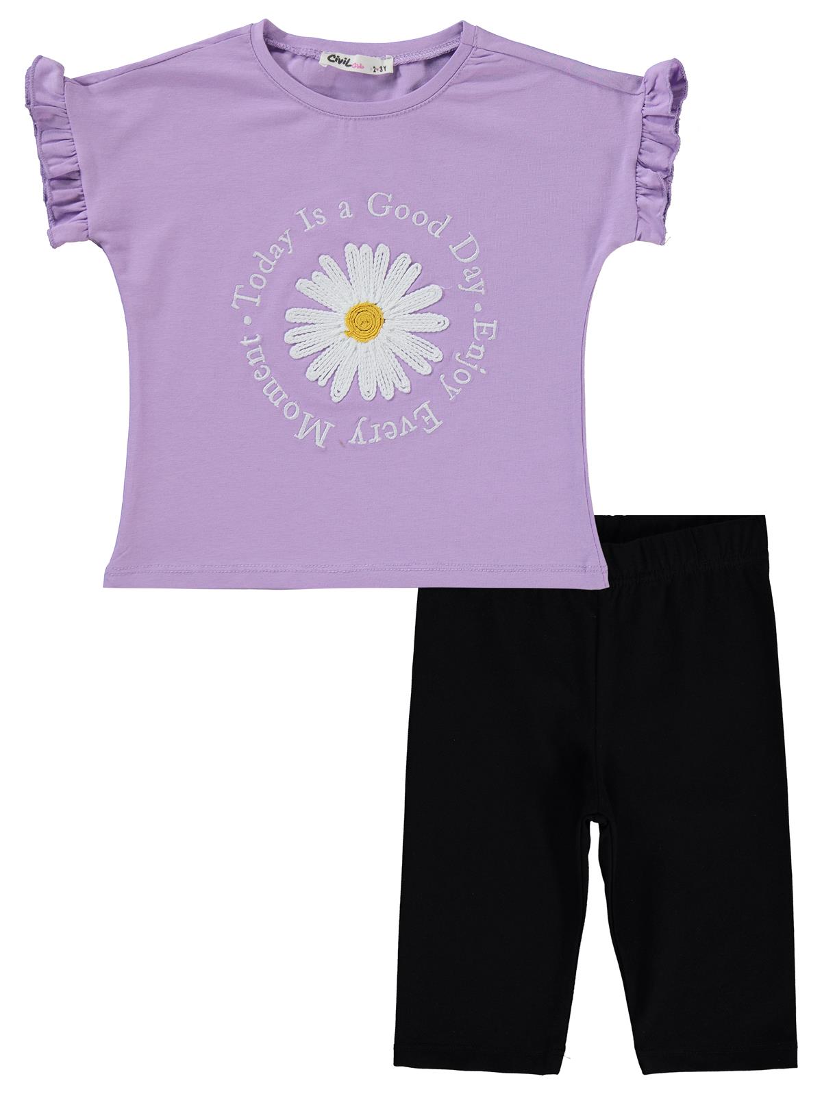 Civil Girls Papatya Nakışlı 2-5 Yaş Takım - Lila